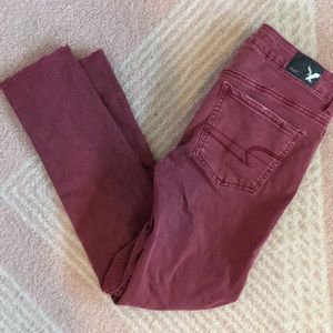 American Eagle Maroon Jegging Crop Jeans